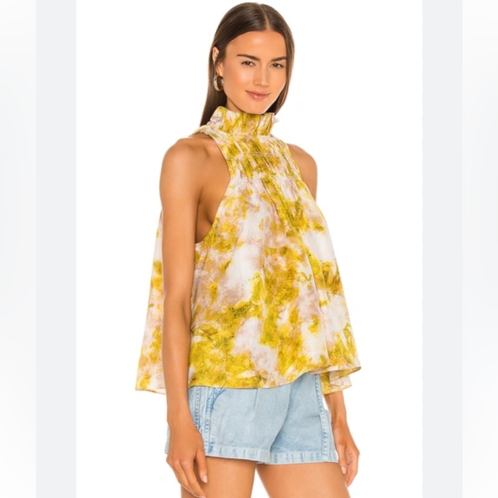 Joie Summer Porcelain Smocked Neck Sleeveless Top